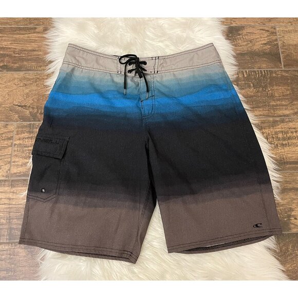O'Neill Mens Unlined Surf Board Shorts Size 32 Blue Gray Color Block - Picture 1 of 8